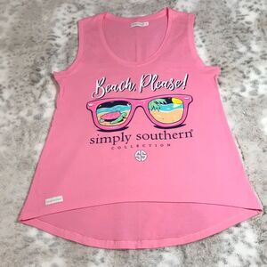 Simply Southern Beach Please Pink Tank Top Shirt Womens Small Sun Ocean P1206